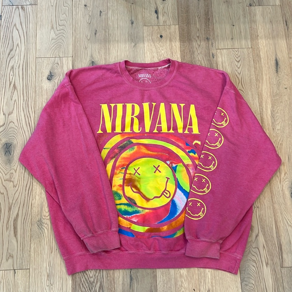 Urban Outfitters Nirvana Smile Overdyed Crew Neck Sweatshirt